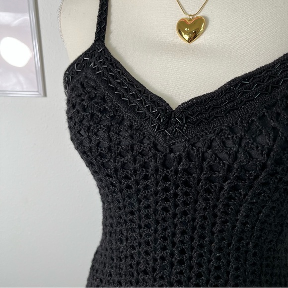 Vintage Y2K Crochet Knit‎ Beaded Cami Top Linen Rayon Womens Medium - Picture 3 of 5